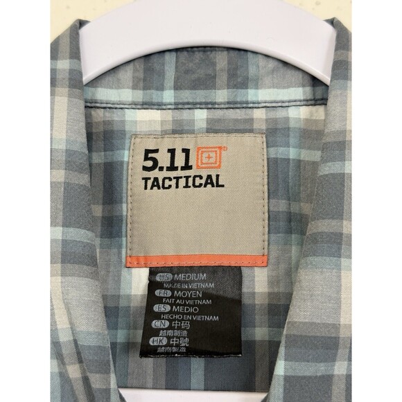 511 Tactical Shirt Mens Size Medium Blue Plaid Snap Button Short Sleeves 5.11 - Picture 6 of 7